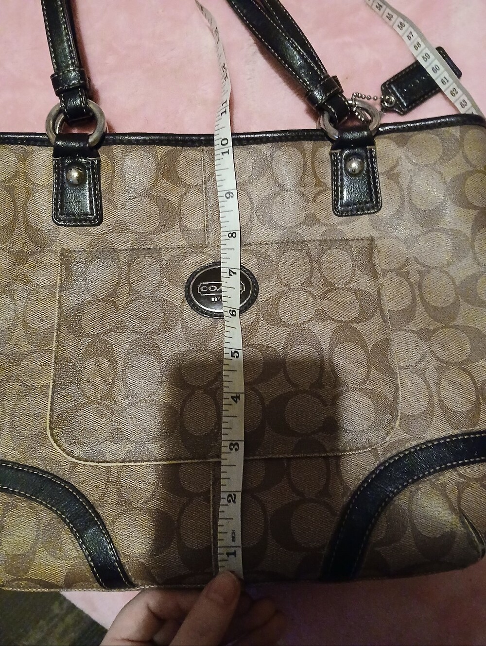 Coach Peyton Signature Heritage Tote Bag Brown F18917 Flawed - Picture 14 of 16